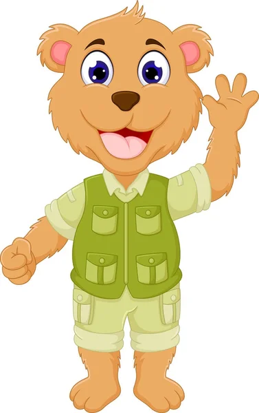 cute bear cartoon posing with smile and hand up