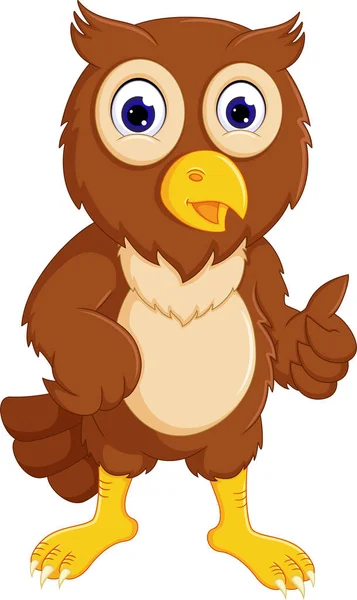 Cute Owl Cartoon Standing Smile Thumb — Stock Photo, Image