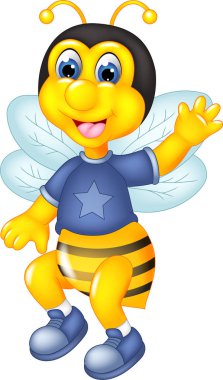 gülümseme ile uçan ve sallayarak şirin arı çizgi film