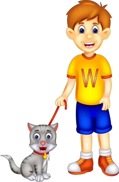 Grappig Brengen Jongen Cartoon Permanent Kat Met Glimlach — Stockfoto