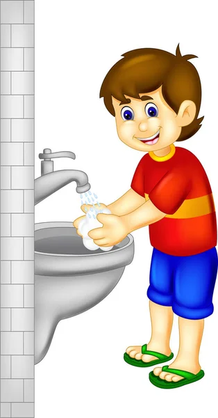handsome boy cartoon standing with hand wash