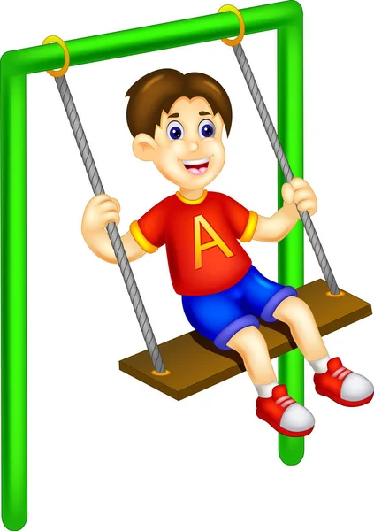 Leuke Jongen Cartoon Spelen Swing Met Lachen — Stockfoto