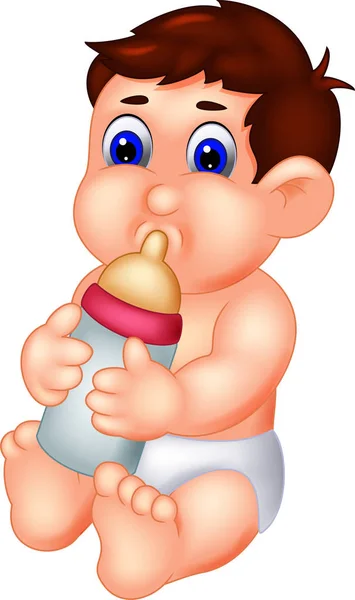 Schattige Baby Cartoon Zitten Met Het Drinken Van Melk — Stockfoto