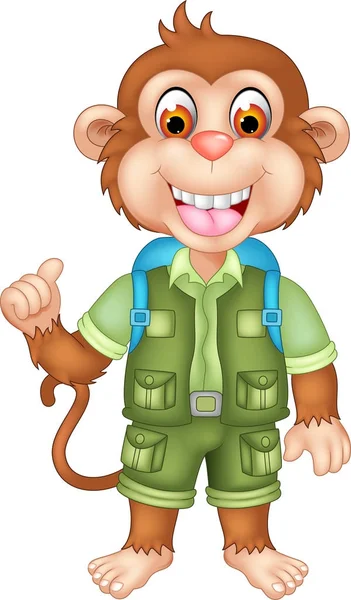 Funny Monkey Cartoon Standing Smile Thumb — Stock Photo, Image
