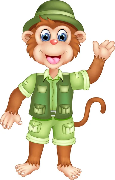 逗人喜爱的猴子动画片站立以微笑和挥动 — 图库照片