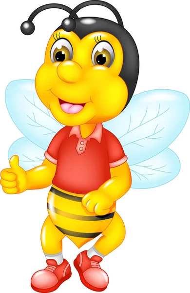 cute bee cartoon posing with smile and thumb up