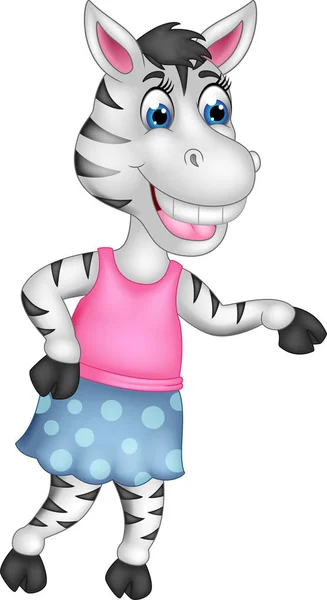 Rolig Zebra Tecknad Stående Med Leende Och Vinkade — Stockfoto