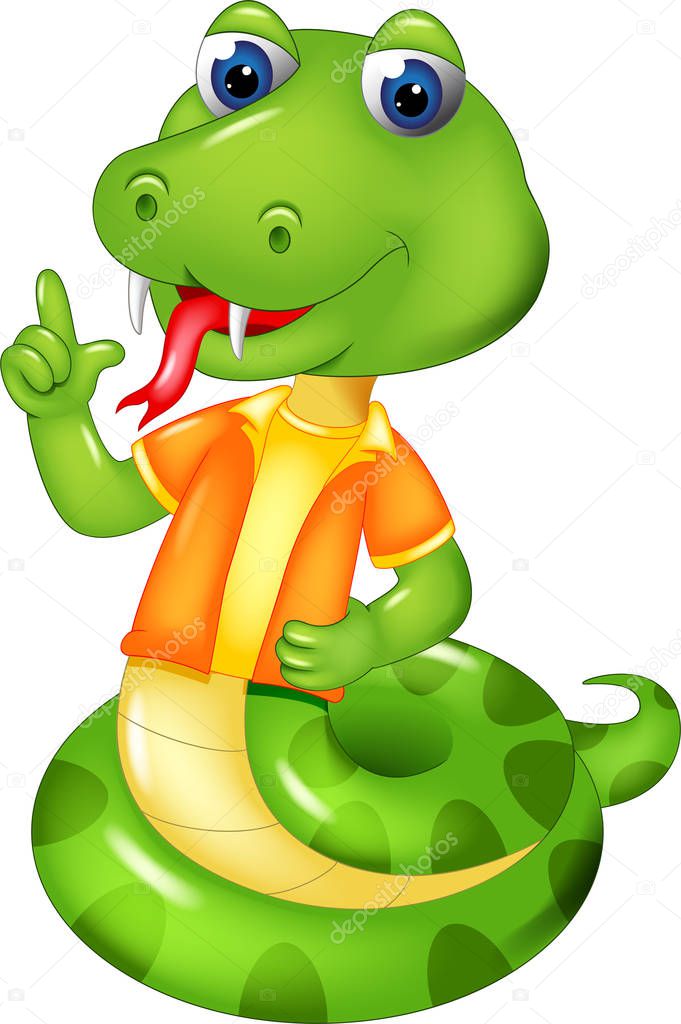 cute snake cartoon standing with smile and pointing
