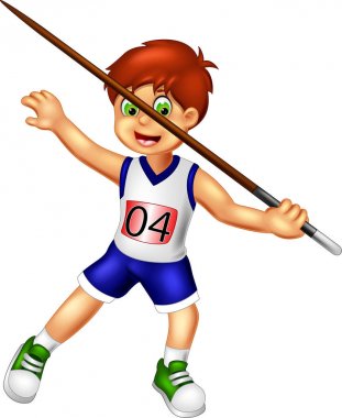 funny javelin player cartoon in action with smile clipart