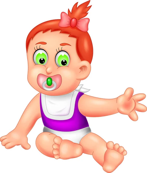 Carino Baby Cartoon Seduto Con Sorriso Salutando — Vettoriale Stock