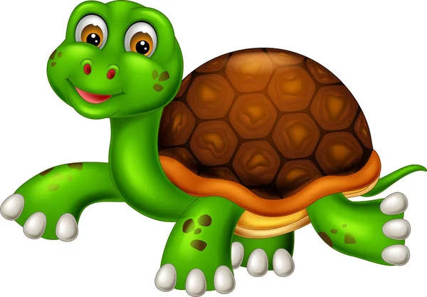 Netter Schildkröten Cartoon Mit Lachen Und Winken — Stockvektor