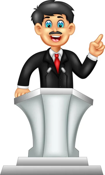 Cute Man Cartoon Speech Smile Pointing — Stock Vector