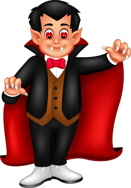 Divertido Vampiro Dibujos Animados Pie Con Sonrisa Saludos — Vector de stock