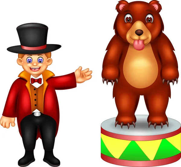 Красиві Циркові Гіди Ведмідь Мультфільм Стоїть Посмішкою Махає — стоковий вектор