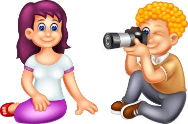 komik fotoğrafçı karikatür gülümseme ile eylem