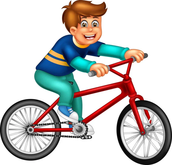 Leuke Jongen Cartoon Omhoog Bycycle Met Glimlach — Stockfoto