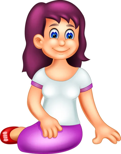 Niedliches Mädchen Cartoon Sitzt Mit Posierendem Lächeln — Stockfoto