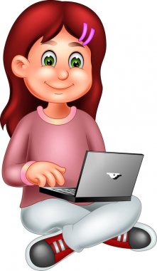 komik kadın karikatür oyun pc gülümseme ile oturuyor