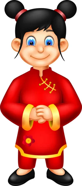 可爱的中国女孩卡通站在微笑 — 图库照片