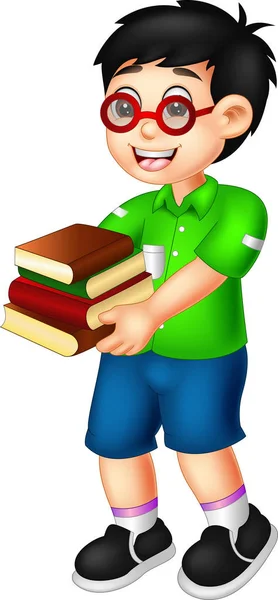 Niedlichen Jungen Cartoon Fuß Mit Lächeln Und Bringen Buch — Stockfoto