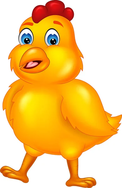 Niedlichen Gelben Huhn Karikatur Posiert Mit Lächelndem — Stockfoto