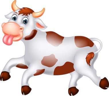 sevimli inek karikatür gülüyor ve sallayarak ile çalışan