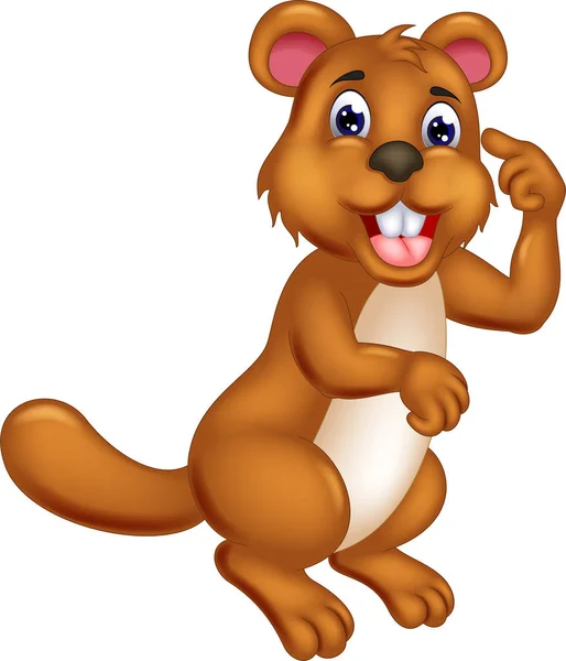 Mignon Dessin Animé Marmotte Posant Avec Penser Rire — Image vectorielle