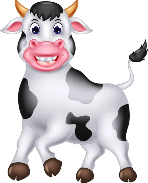Roztomilý Kráva Kreslený Pózuje Úsměvem — Stockový vektor