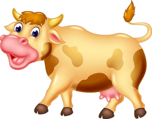 Mignon Vache Dessin Animé Marche Avec Rire — Image vectorielle