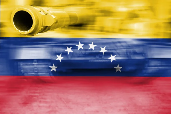 Military strength theme, motion blur tank with Venezuela flag — Stock Photo, Image