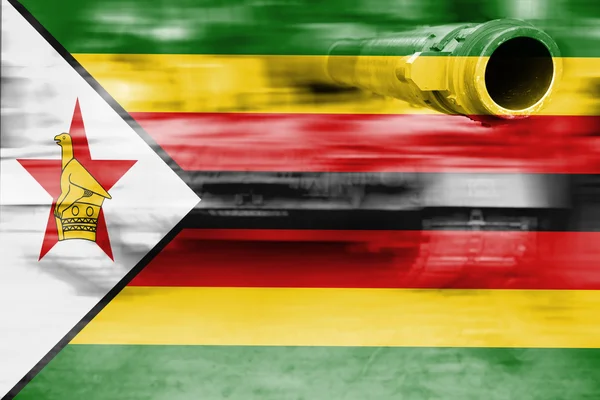Military strength theme, motion blur tank with Zimbabwe flag — Stock Photo, Image