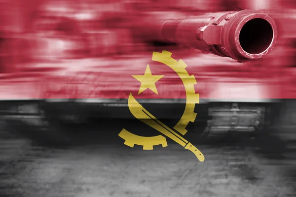 Military strength theme, motion blur tank with Angola flag — Stock Photo, Image