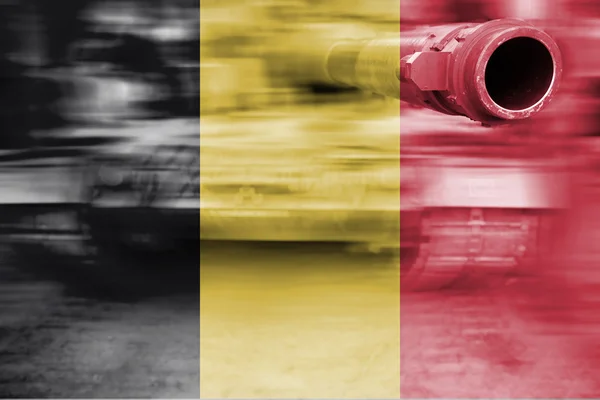 Military strength theme, motion blur tank with Belgium flag — Stock Photo, Image