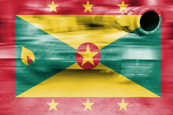 Tema forza militare, movimento serbatoio sfocatura con bandiera Grenada — Foto Stock