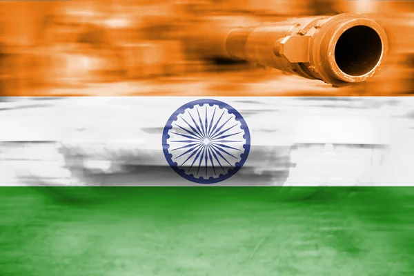 Military strength theme, motion blur tank India flag — Stock Photo, Image