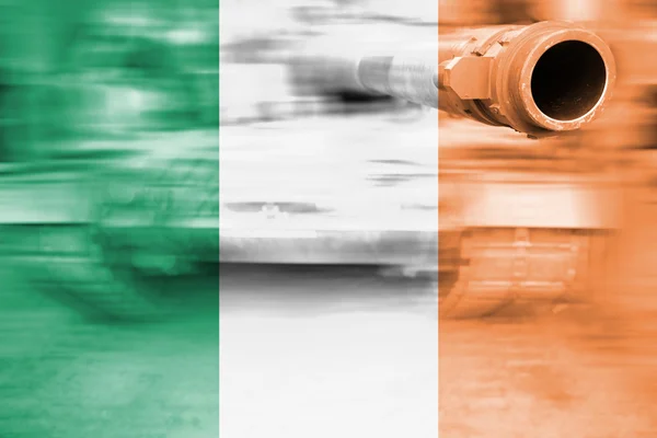 Military strength theme, motion blur tank with Ireland flag — Stock Photo, Image