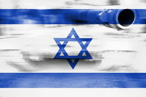 Tema de força militar, tanque de desfoque de movimento com bandeira de Israel — Fotografia de Stock