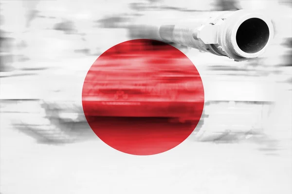 Military strength theme, motion blur tank with Japan flag — Stock Photo, Image