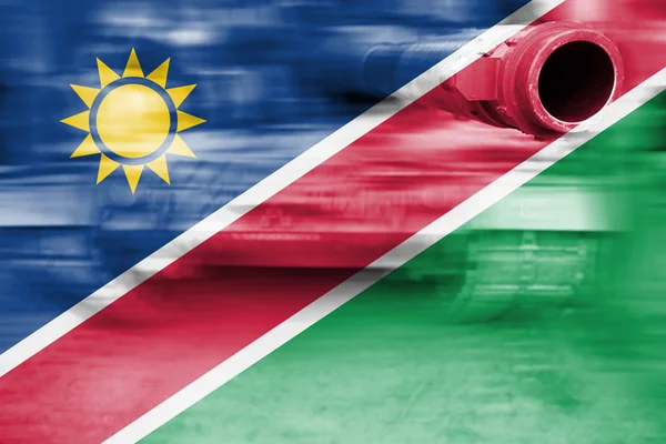 Tema de fuerza militar, tanque de desenfoque de movimiento con bandera de Namibia — Foto de Stock