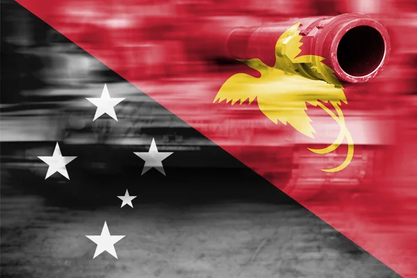 Tema de la fuerza militar, tanque de desenfoque de movimiento con Papúa Nueva Guinea — Foto de Stock