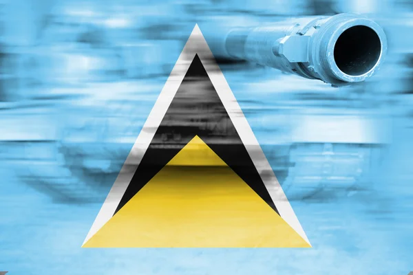 Militärische Stärke Thema, Bewegung verschwimmen Panzer mit Saint-Lucia-Flagge — Stockfoto