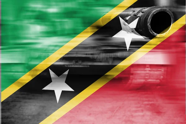 Military strength theme, motion blur tank with Saint Kitts & Nev — Stock Photo, Image