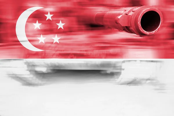 Tema de força militar, tanque de desfoque de movimento com bandeira de Singapura — Fotografia de Stock