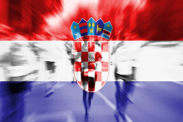 马拉松赛跑者运动模糊混合克罗地亚国旗 — 图库照片