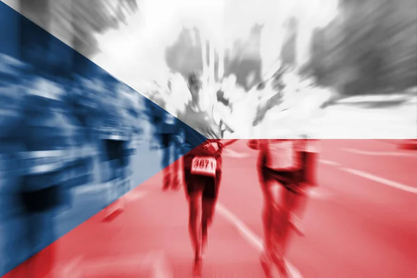 Marathon runner motion blur with blending  Czech Republic flag — Stock Photo, Image