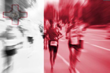 Maraton koşucusu Hareket Bulanıklığı Malta bayrağı karıştırma ile