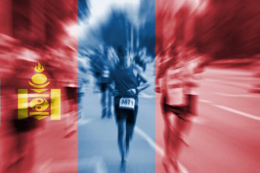 Maraton koşucusu Hareket Bulanıklığı Moğolistan bayrağı karıştırma ile