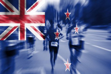 Maraton koşucusu Hareket Bulanıklığı Yeni Zelanda bayrağı harmanlama ile