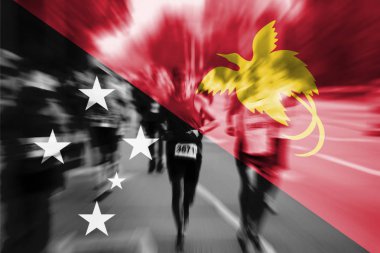 Maraton koşucusu Hareket Bulanıklığı Papua Yeni Gine bayrağı karıştırma ile