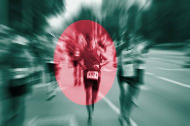 Maraton koşucusu Hareket Bulanıklığı Bangladeş bayrağı karıştırma ile